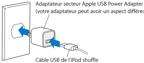 APPLE MC749NF/A - Pour charger la batterie à l'aide de l'adaptateur secteur USB Apple : - 1