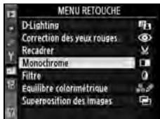 NIKON D300+18/200+MBD10 - Sélectionnez un élément du menu Retouche. - 2
