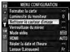 NIKON D300+18/200+MBD10 - Affichez le menu [Nettoyer le capteur d'image]. - 2