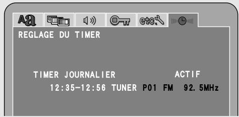 REGLAGE DU TIMER TIMER JOURNALIER 12:35-12:56 TUNER P01 FM 92. 5MHz ACTIF