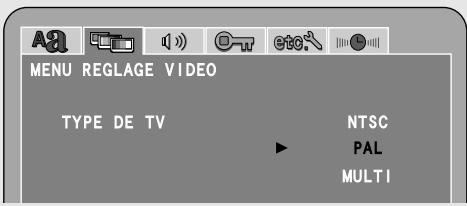 MENU REGLAGE VIDEO TYPE DE TV NTSC PAL MULTI