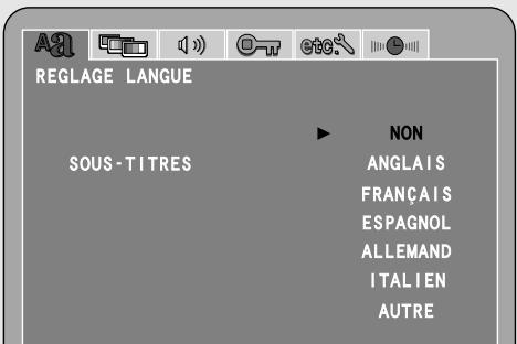 REGLAGE LANGUE NON SOUS-TITRES ANGLAIS FRANÇAIS ESPAGNOL ALLEMAND ITALIEN AUTRE