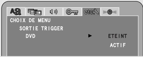 CHOIX DE MENU SORTIE TRIGGER DVD ETEINT ACTIF