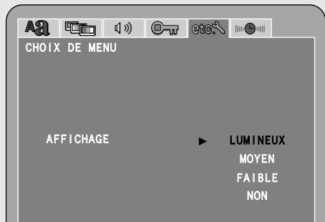 CHOIX DE MENU AFFICHAGE LUMINEUX MOYEN FAIBLE NON