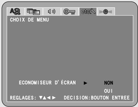 CHOIX DE MENU ECONOMISEUR D'ÉCRAN ▶ NON OUI REGLAGES: ▼▲◀▶ DECISION:BOUTON ENTREE