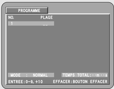 PROGRAMME NO. PLAGE 1 -- MODE : NORMAL TEMPS TOTAL: -m -s ENTREE: 0-9, +10 EFFACER: BOUTON EFFACER