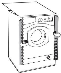 HOTPOINT AWM 129 - Application du panneau d'habillage en bois sur la porte et montage du machine à laver à l'intérieur des éléments: - 3