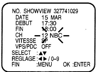 TOSHIBA SD 22 VE - Pressez ENTER. La date que vous avez entrée apparait sur l'écran à côté du code SHOWVIEW. - 2