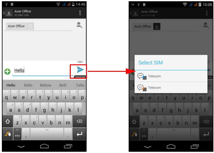 ACER JADE Z BLANC LUNAIRE - Selectionner quelle SIM utiliser lors de l'envoi d'un SMS - 1