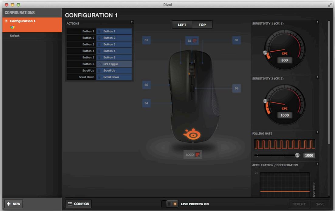 STEELSERIES RIVAL OPTICAL MOUSE - Rival Configuration Window - 1