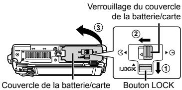 OLYMPUS TG-2 RED - Insertion et retrait de la batterie et de la carte (disponible dans le commerce) - 1