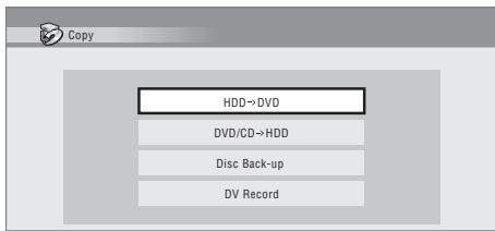 Copy HDD→DVD DVD/CD→HDD Disc Back-up DV Record