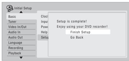 PIONEER DVR-433H - Appuyez sur ENTER pour quitter Setup Navigator, ou bien sélectionnez 'Go Back' dans le cas où vous souhaiteriez reprendre les réglages. - 1