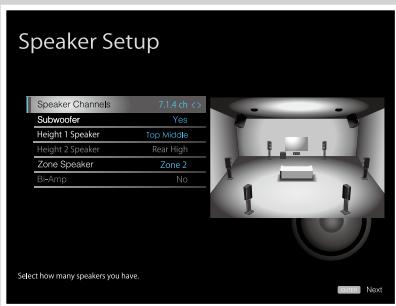 PIONEER VSX-LX505-S - Réglages "Speaker Setup" durant Initial Setup (  p156) - 1
