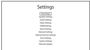 SONY STR-DA2800ES - Sélectionnez « Settings » dans le menu d'accueil, puis appuyez sur  pour entrer le mode de menu. - 1
