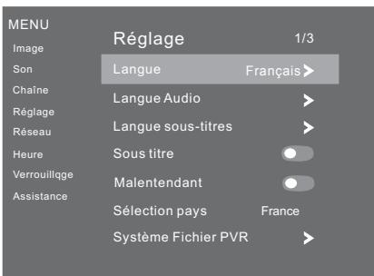 PROLINE ULS50S90UHDC - Configuration du menu des réglages - 1