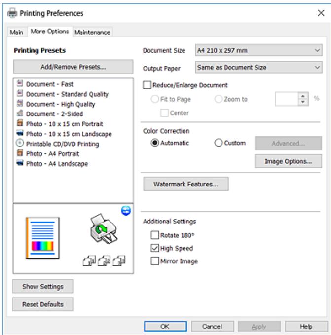EPSON XP-6005 - Onglet Plus d'options - 1