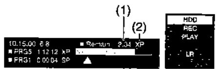 PANASONIC DMR-HS2 - Pour vérifier le temps restant ainsi que le mode courant pendant l'enregistrement Appuyez plusieurs fois sur [STATUS] 28. - 1
