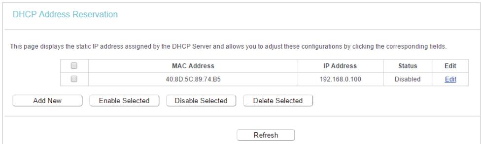 TP-LINK ARCHER C50 - Address Reservation - 1