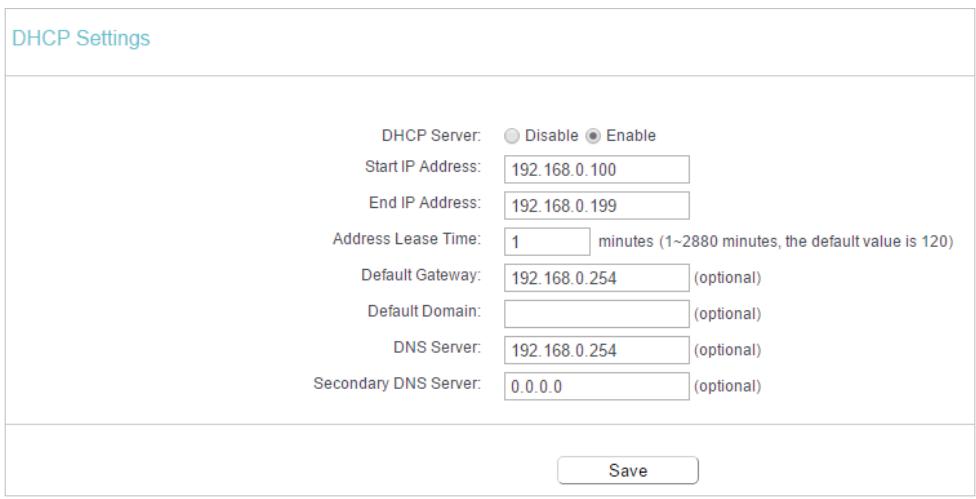 TP-LINK ARCHER C50 - Specify DHCP server settings and click Save. - 1