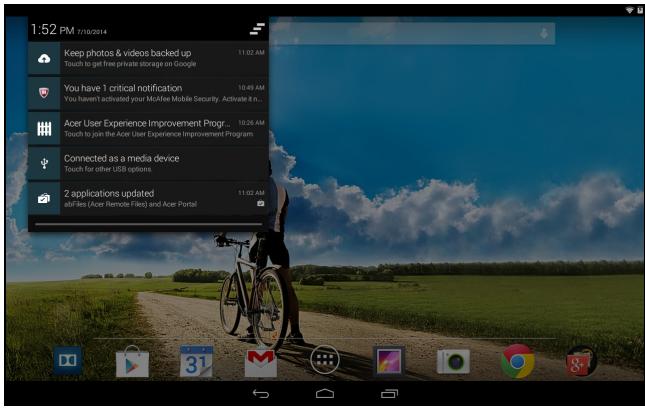 ACER A3-A20-K49X - Zone de statut et de notification - 2