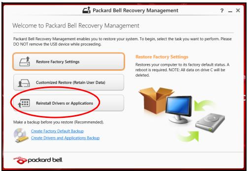 PACKARD BELL TE69BM-28204G1TMNSK - Réinstaller les pilotes et les applications - 1