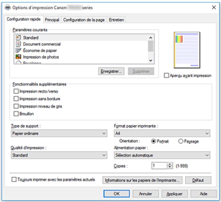 CANON TR7550 - Description de l'onglet configuration rapide - 1