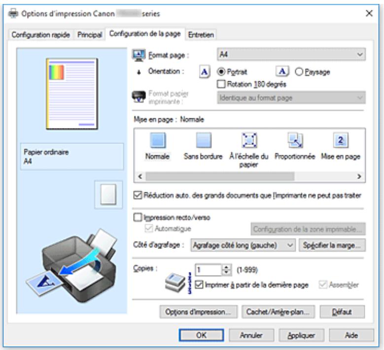 CANON TR7550 - Description de l'onglet configuration de la page - 1