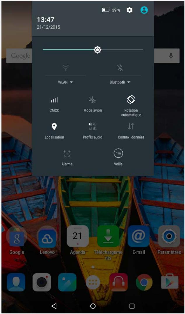 LENOVO Tab3-710 - Notifications et réglages rapides - 2