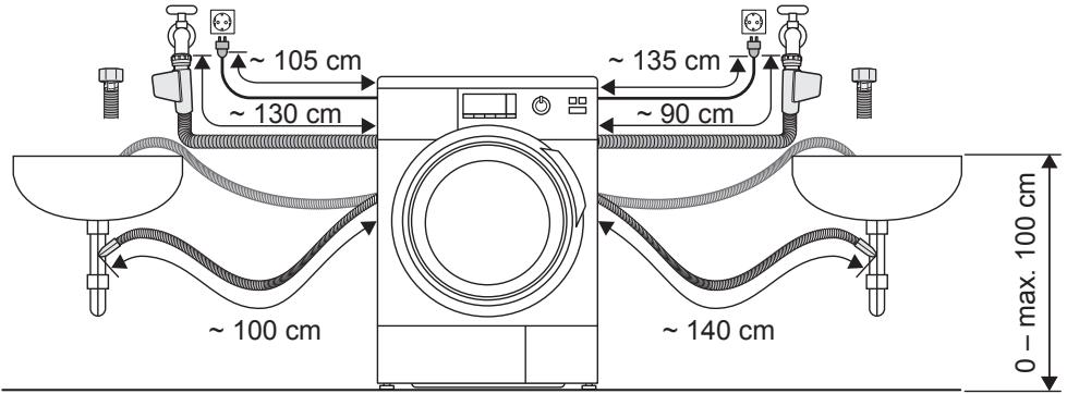 PANASONIC NA-140VS4WFR - Longueurs de tuyaux et de câbles - 1