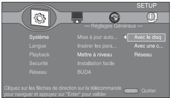 YAMAHA BD-S667 BL NOIR - Sélectionnez la méthode de mise à niveau et lancez la mise à niveau à partir du menu SETUP. - 1