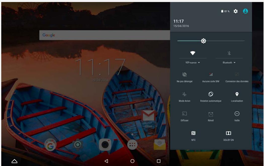 LENOVO TAB3 10 PLUS - Notifications et réglages rapides - 2