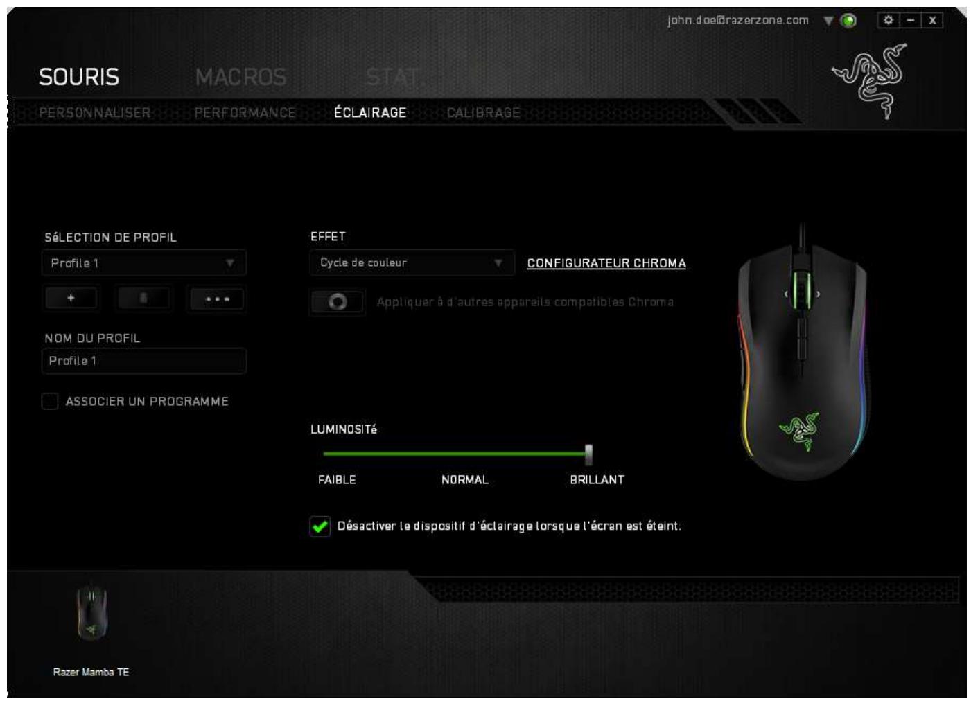 RAZER MAMBA TOURNAMENT - Onglet Eclairage - 1