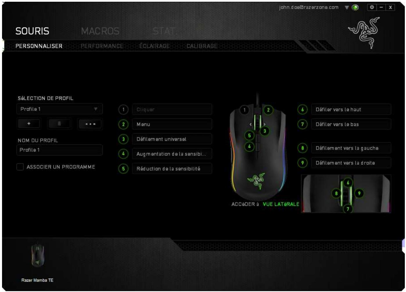 RAZER MAMBA TOURNAMENT - Onglet Personnalisation - 1
