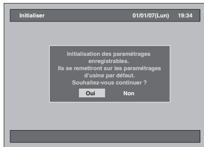 Initialiser 01/01/07(Lun) 19:34 Initialisation des paramétrages enregistrables. Ils se remettront sur les paramétrages d'usine par défaut. Souhaitez-vous continuer ? Oui Non