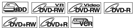 HDD VR DVD-RW Video DVD-RW DVD-R DVD+RW DVD+R VCR
