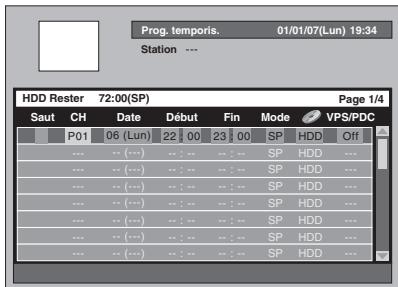 Prog. temporis. 01/01/07(Lun) 19:34 Station --- HDD Rester 72:00(SP) Page 1/4 Saut CH Date Début Fin Mode VPS/PDC P01 06 (Lun) 22 00 23 00 SP HDD Off --- -- (...)... -- : -- -- SP HDD --- --- -- (...)... -- : -- -- SP HDD --- --- -- (...)... -- : -- -- SP HDD --- --- -- (...)... -- : -- -- SP HDD --- --- -- (...)... -- : -- -- SP HDD --- --- -- (...)... -- : -- -- SP HDD --- --- -- (...)... -- : -- -- SP HDD