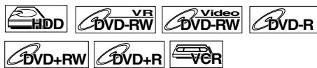 HDD VR Video DVD-RW DVD-RW DVD-R DVD+RW DVD+R VCR