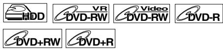 HDD VR Video DVD-RW DVD-RW DVD-R DVD+RW DVD+R