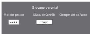 Blocage parental Mot de passe Niveau de Contrôle Changer Mot de Passe **** Tout