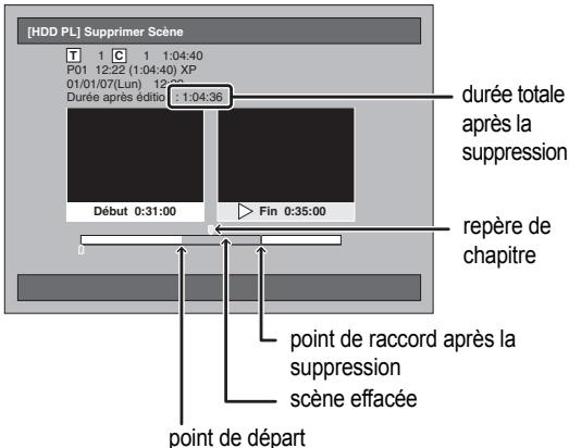 [HDD PL] Supprimer Scène T 1 C 1 1:04:40 P01 12:22 (1:04:40) XP 01/01/07(Lun) 12° Durée après édition 1:04:36 Durée totale après la suppression Début 0:31:00 Fin 0:35:00 repère de chapitre point de raccord après la suppression scène effacée point de départ
