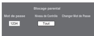 Blocage parental Mot de passe Niveau de Contrôle Changer Mot de Passe 1234 Tout