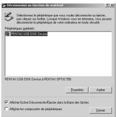 PENTAX Optio 550 - Déconnexion de la liaison appareil/PC (Windows 2000/Me) - 2
