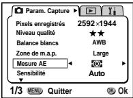 PENTAX Optio 550 - Réglage de la plage de mesure pour détermination de l'exposition (Mesure AE) - 1