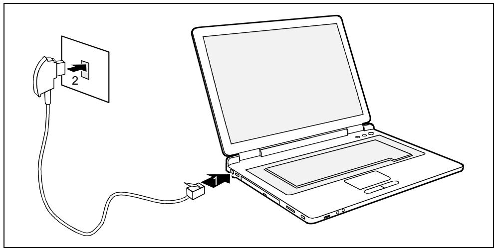 FUJITSU AMILO M Series - Brancher le modem du notebook sur la prise téléphonique - 1