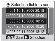 NIKON CoolpixLG - Appuyez sur les commandes ▲ ou ▼ pour sélectionner un enregistrement audio, puis appuyez sur ▷. - 2