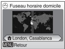 NIKON CoolpixLG - Utilisez < ou > pourCHOISIR le fuseau horaire de votre domicile, puis appuyez sur 路 - 1