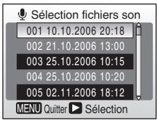 NIKON CoolpixLG - Appuyez sur les commandes ▲ ou ▼ pour sélectionner un enregistrement audio, puis appuyez sur ▷. - 1
