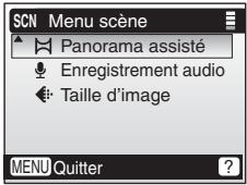 NIKON CoolpixLG - Appuyez sur les commandes ▲ ou ▼ du sélecteur multidirectionnel pour sélectionner [Panorama assisté] dans le menu Scène, puis appuyez sur ©. - 1