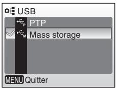 NIKON CoolpixLG - Appuyez sur les commandes ▲ ou ▼ pour sélectionner [PTP] ou [Mass storage], puis appuyez sur ©. - 1